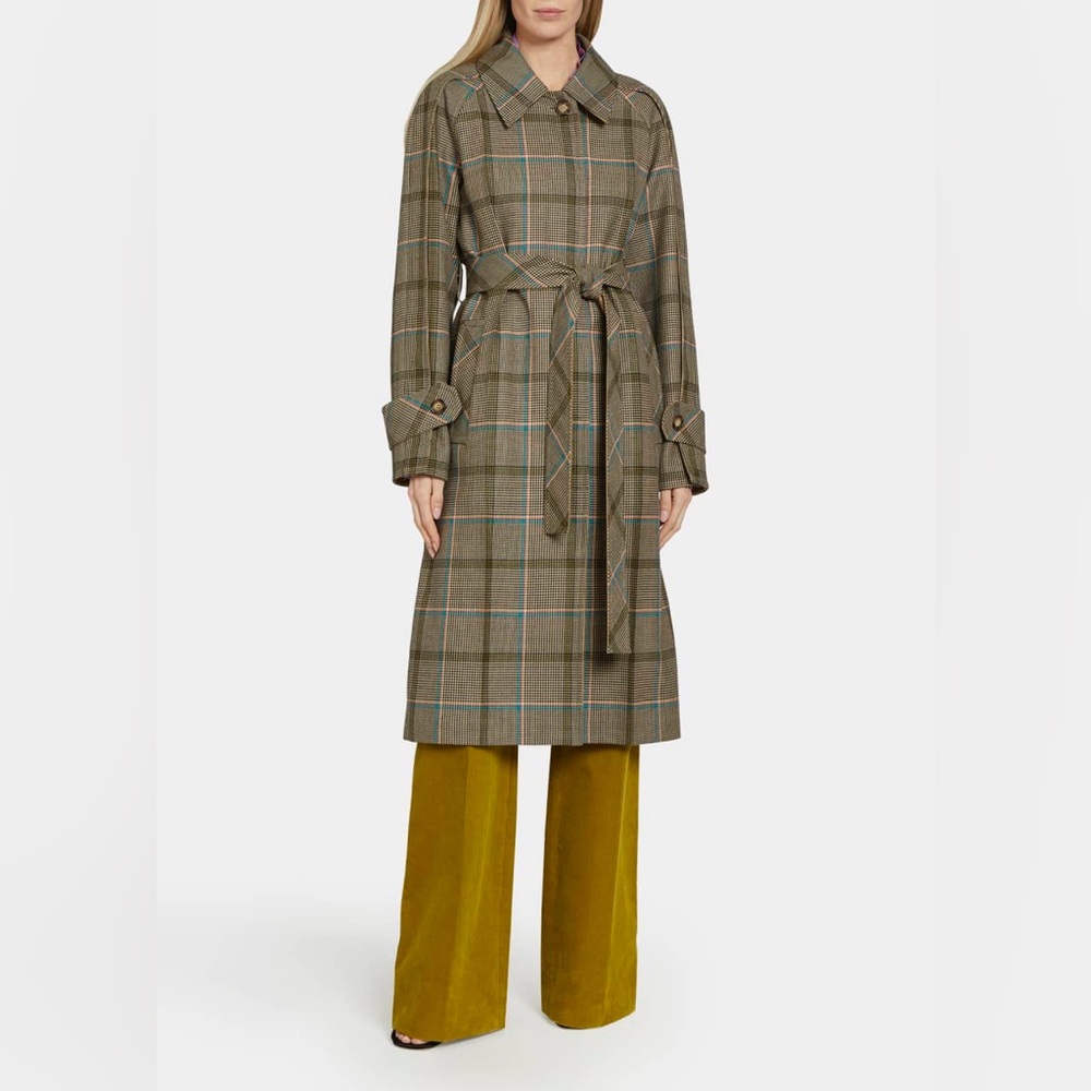 Victoria Beckham Houndstooth Belted Wool Trench Coat - Picture 1 of 7